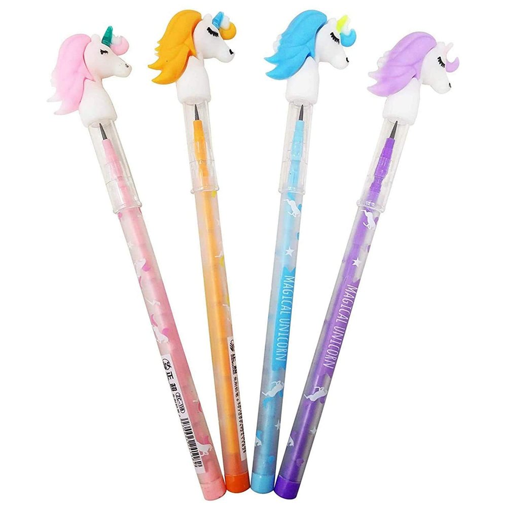 SAMVARDHAN Beautiful Designer Full Unicorn Pack Of 4 Pencils Mix Design, Colour, Ink black