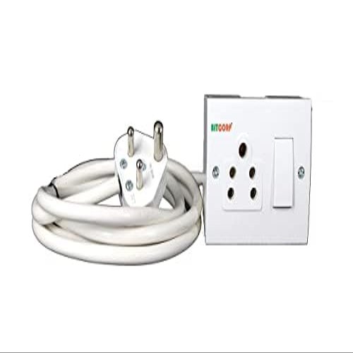 Bitcorp Extension Cord Combined 1 Socket 1 Switch, 6A 2000W Heavy Duty Power Strip, Surge Protected 5M Wire for Home, Office, Electric Vehicle Charging, TV, Fridge, Cooler, PC (White) 220V