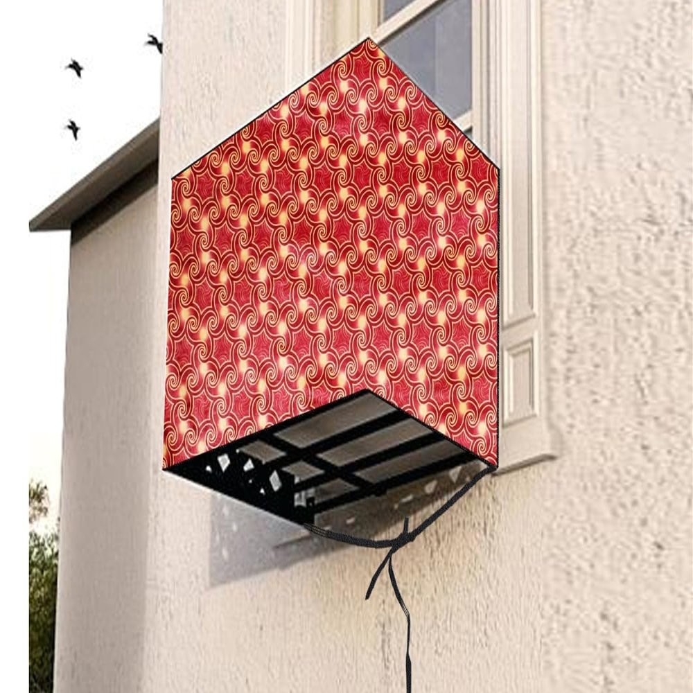 The Furnishing Tree Window AC Cover for 1 Ton Capacity PVC Waterproof and Dustproof Frieze Pattern Maroon