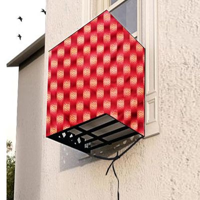 The Furnishing Tree Window AC Cover for 2 Ton Capacity PVC Waterproof and Dustproof Gingham Pattern Red