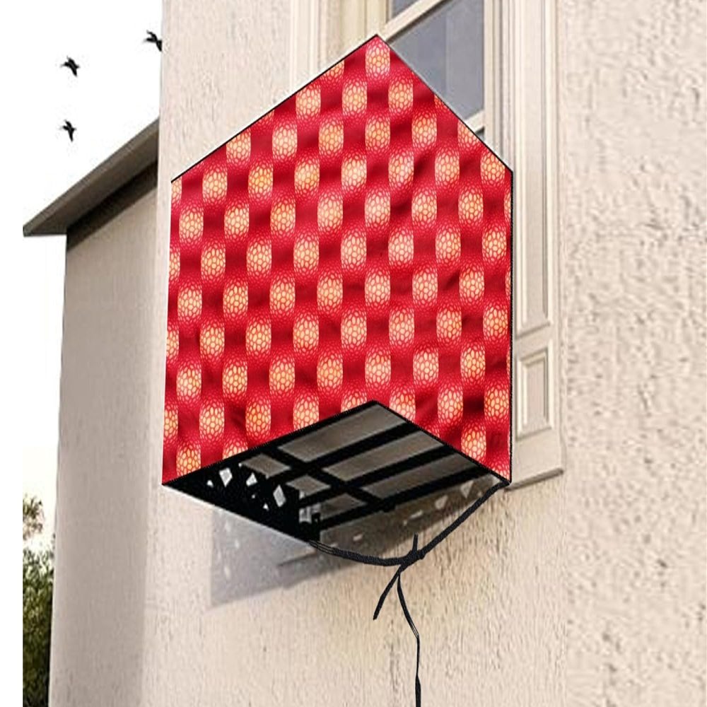 The Furnishing Tree Window AC Cover for 2 Ton Capacity PVC Waterproof and Dustproof Gingham Pattern Red