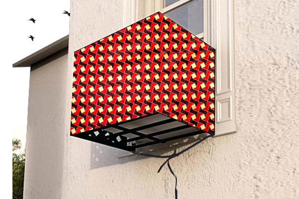 The Furnishing Tree Window AC Cover for 2 Ton Capacity PVC Waterproof and Dustproof Frieze Pattern Brown