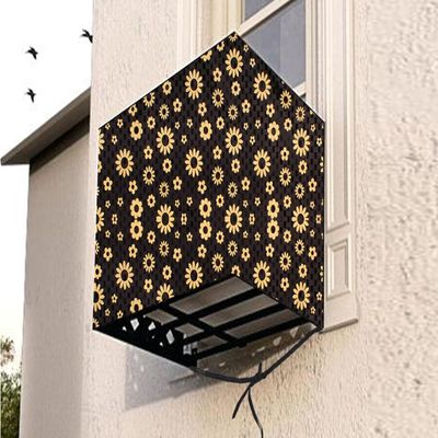 The Furnishing Tree Window AC Cover for 1 Ton capacity PVC Waterproof and Dustproof Floral Pattern Yellow