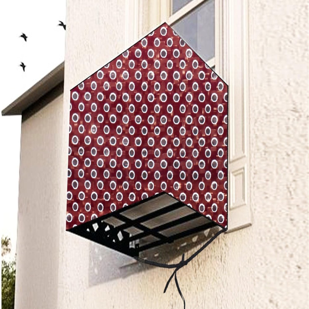 The Furnishing Tree Window AC Cover for 2 Ton Capacity PVC Waterproof and Dustproof Symmetric Pattern Red