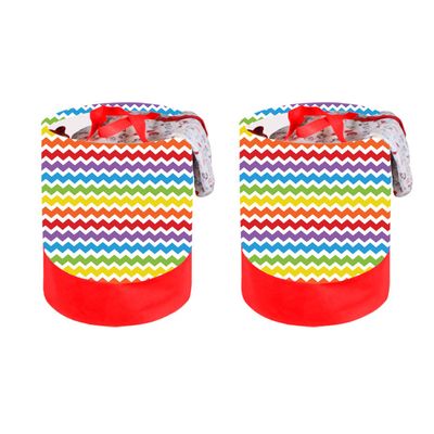 PrettyKrafts F1246 Laundry Basket Round, Foldable, Toys Storage, Laundry Storage, 45 LTR - Multi Color Stripes, Set of 2 pcs
