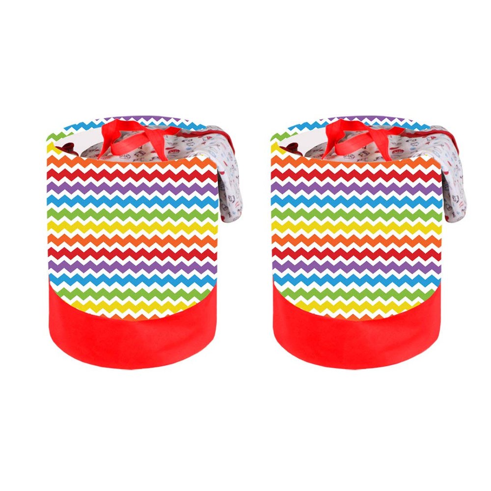 PrettyKrafts F1246 Laundry Basket Round, Foldable, Toys Storage, Laundry Storage, 45 LTR - Multi Color Stripes, Set of 2 pcs