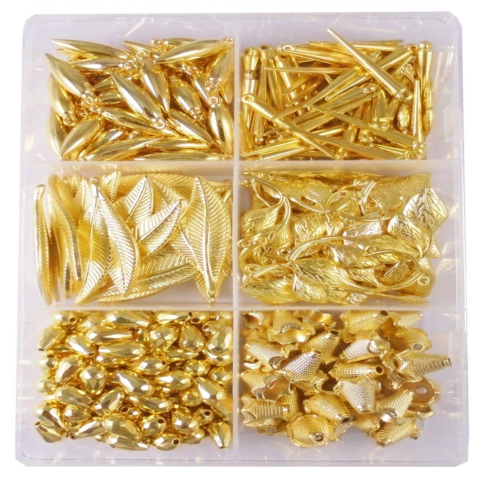 eshoppee 200 gm Golden Set of 6 Shape Plastic Beads for Jewellery Making, Art and Crafts Work for Necklace Bracelet Earring Making DIY Kit (24)