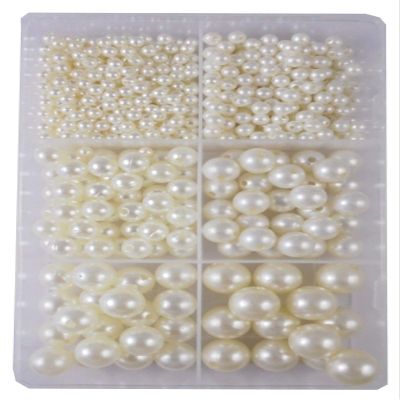 eshoppee 200 gm Pearl Plastic Bead Set of 6 Shape Plastic Beads for Jewellery Making, Art and Crafts Work for Necklace Bracelet Earring Making DIY Kit (17)