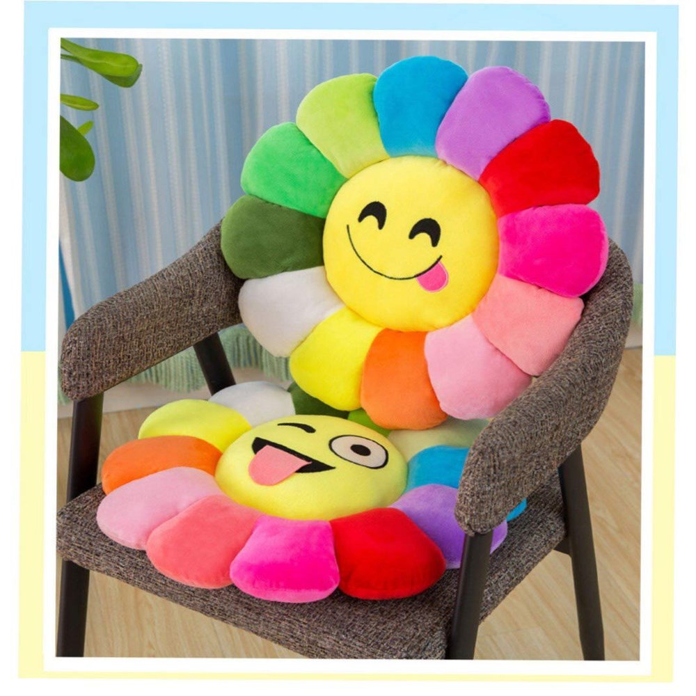 ROYAL TREND Velvet Sun Flower Smiley Cushions Chair Back | Sun Flower Design Kids Pillow | Emoji Pillow Cushions Set of 2 (Multi)