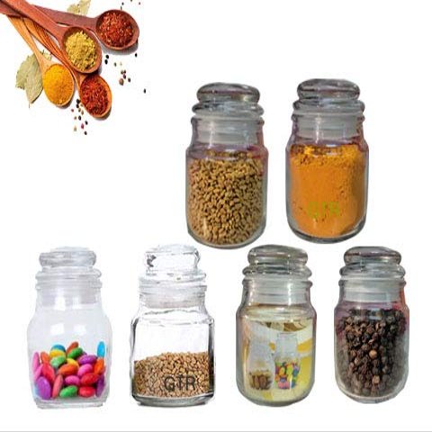 GTR Spice Jar, Glass Container, with Air Tight Lid, Set of 6 Transparent/HEXA PET JAR/Glass Spice Jar Container with Air Tight Lid for Groceries (100 ml)/PICKLE JAR/SPICE MASALA JAR/MASON JAR