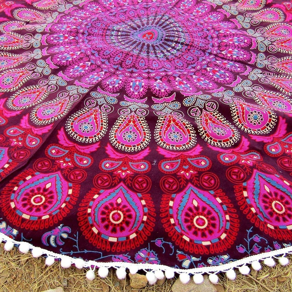 Fashion Hub 100% Cotton Mandala Dining Table Cover- Round Tablecloth Multicolor - Standard