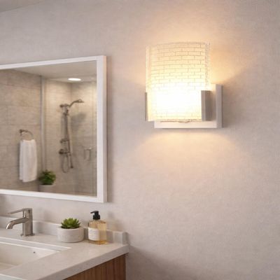 tu casa Silver Metal/Glass Shade with White Metal-Iron Base Bathroom Wall Light | Modern Wall-Mounted Light (Height : 4.5 Inch/No Blub) for Hall, Bedroom, Living Room, Vanity, Mirror & Home Dcor