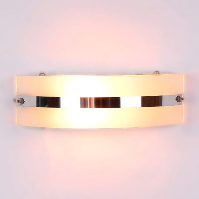tu casa Crome Glass Shade with White Metal Iron Base Bathroom Balcony Wall Light Modern Wall Mounted Light for Bathroom Vanity Mirror Office Wall Fix Home Dcor (No Blub)