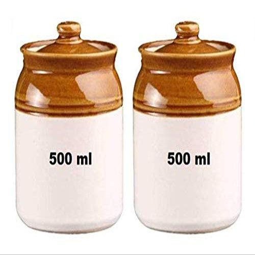 KS Mart KASANA Classic Cream Pottery Hand Paintaed Ceramic Cornichon Storage Jar for Pickle | 500 ml