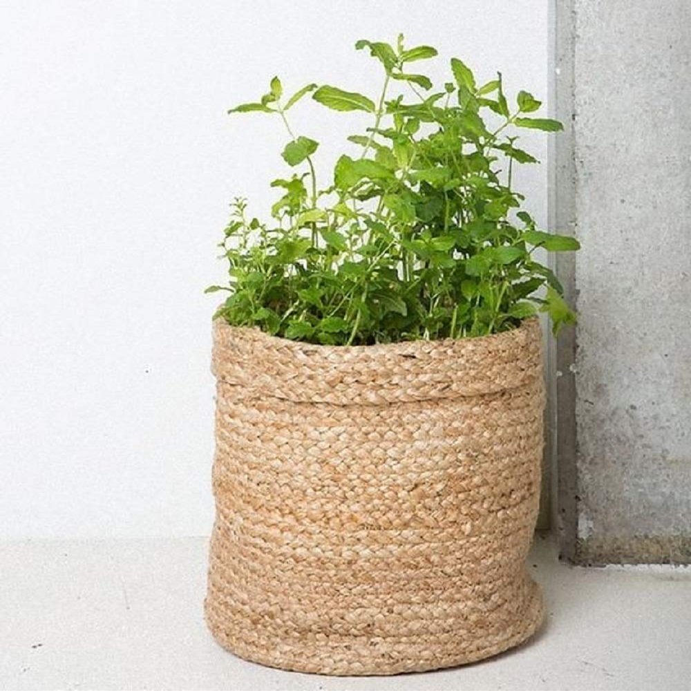 Bhuvan handloom Jute Planter Pots/Storage Basket with handle, Multi-Purpose use for Bathroom Living Room 10x12 (Bhuvan_13)