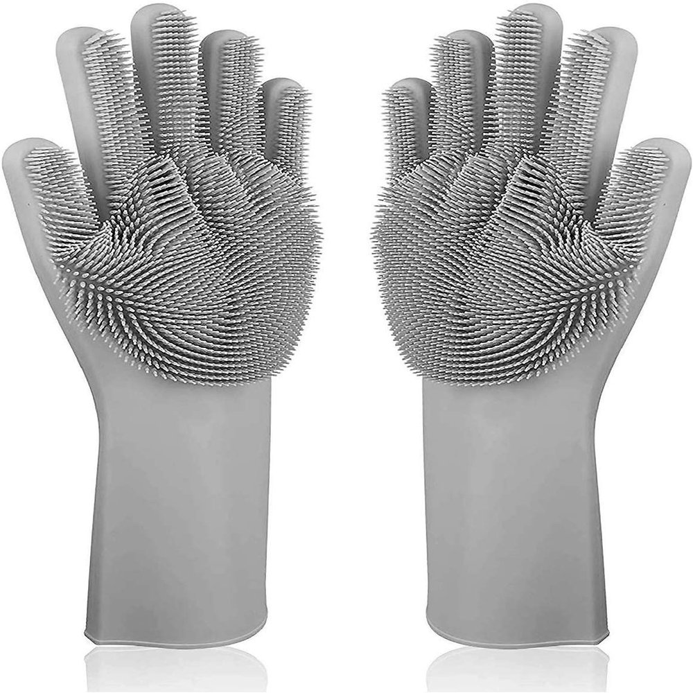 KINGS MAKER Silicone Non-Slip, Dish Washing and Pet Grooming, Magic Latex Scrubbing Gloves for Household Cleaning Great for Protecting Hands (Multicolor)