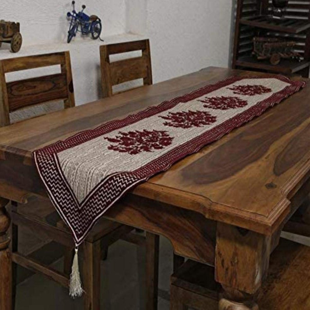 CASA-NEST Elegant Print Dining Table Runner,Size-14x72 inch, Beige and Black Color