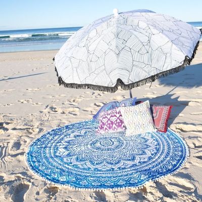 Fashion Hub Fabric Textile Work Creation Cotton Ombre Mandala Round Bohemian Indian Wall Tapestry, Hippie Beach Throw Mat (Blue, Pack of 1)