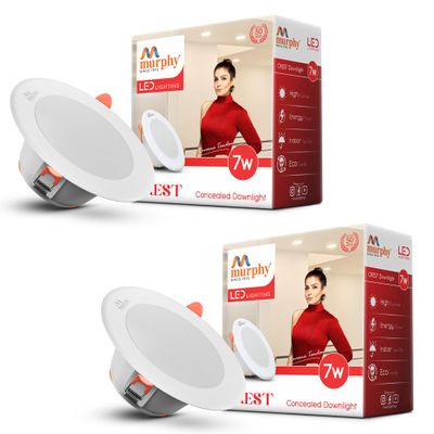 Murphy Crest Premium 7W LED Concealed Down Light | Warm White | Slim Modern False Ceiling Lighting | Suitable for 3-Inch Cutout | 2-Year Warranty | Pack of 2