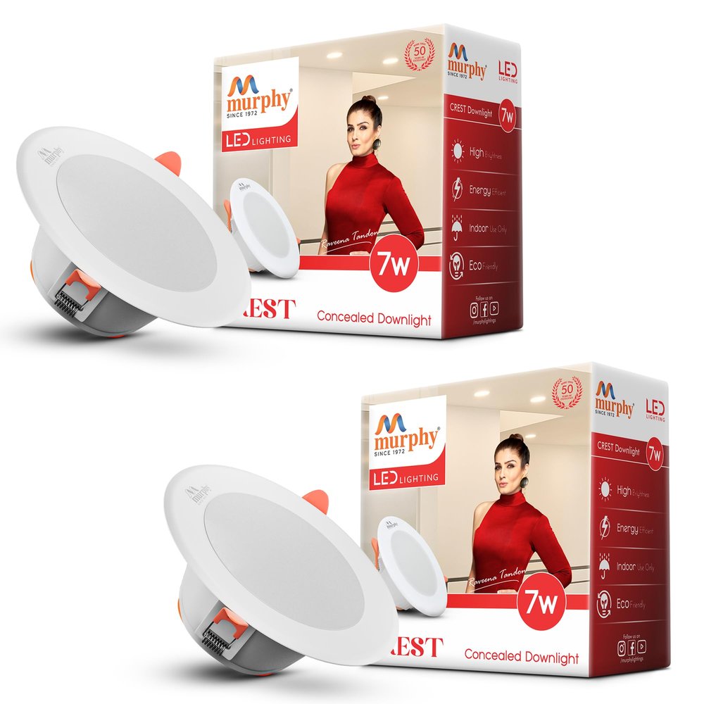 Murphy Crest Premium 7W LED Concealed Down Light | Warm White | Slim Modern False Ceiling Lighting | Suitable for 3-Inch Cutout | 2-Year Warranty | Pack of 2