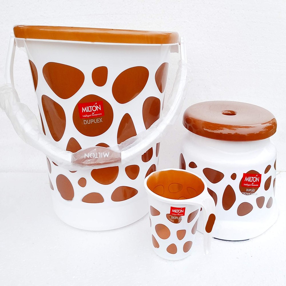 Milton Duplex Plastic Bucket with Mug and Stool (20 L, Brown)