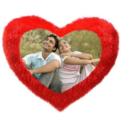 PRECIOUS GIFTS Cotton Fur Heart Shape Personalized Pillow and Key Chain with Your Photos and Messages (Red, Standard)