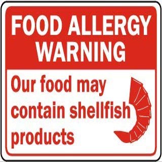 Food Allergy Warning Our Food May Contain Shellfish productsFoam Board Water Proof with Double Sided Sticker