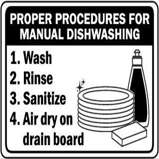 Proper procedures for Manual dishwashing. Wash, rinsh, sanitize, air Dry on Drain boardFoam Board Water Proof with Double Sided Sticker