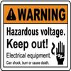 Warning Hazardous Voltage. Keep Out Electrical Equipment can Shock, Burn or Cause Death.Foam Board Water Proof with Double Sided Sticker view 1