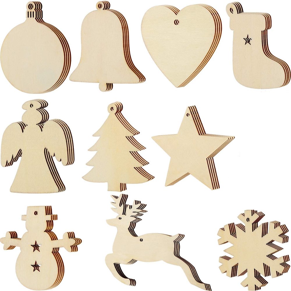 Decor Kafe Paintable Blank Snowflake, Dear, Tree for Christmas Wooden Laser Cut for Decoration DIY Prodcuts (Pack of 20)