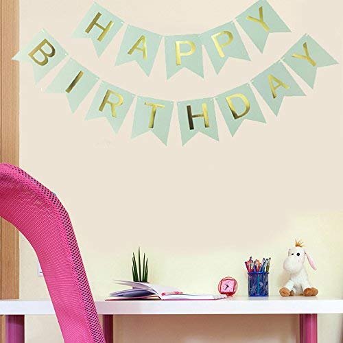 FAVELA Happy Birthday Backdrop Decorative Items - 13 Pcs Reusable Cardstock Birthday Banner Flag Kits For Boys Girls (Green)