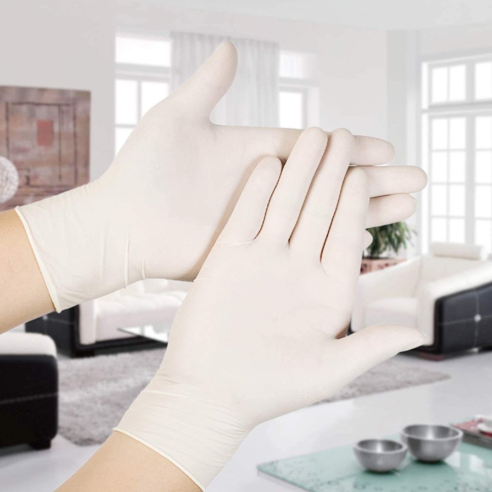 Allextreme Disposable Latex Gloves Hand Protection Rubber Examination Glove for Hospital, Clinic, Sanitary & Kitchen (Pack of 100 by Weight, Medium)