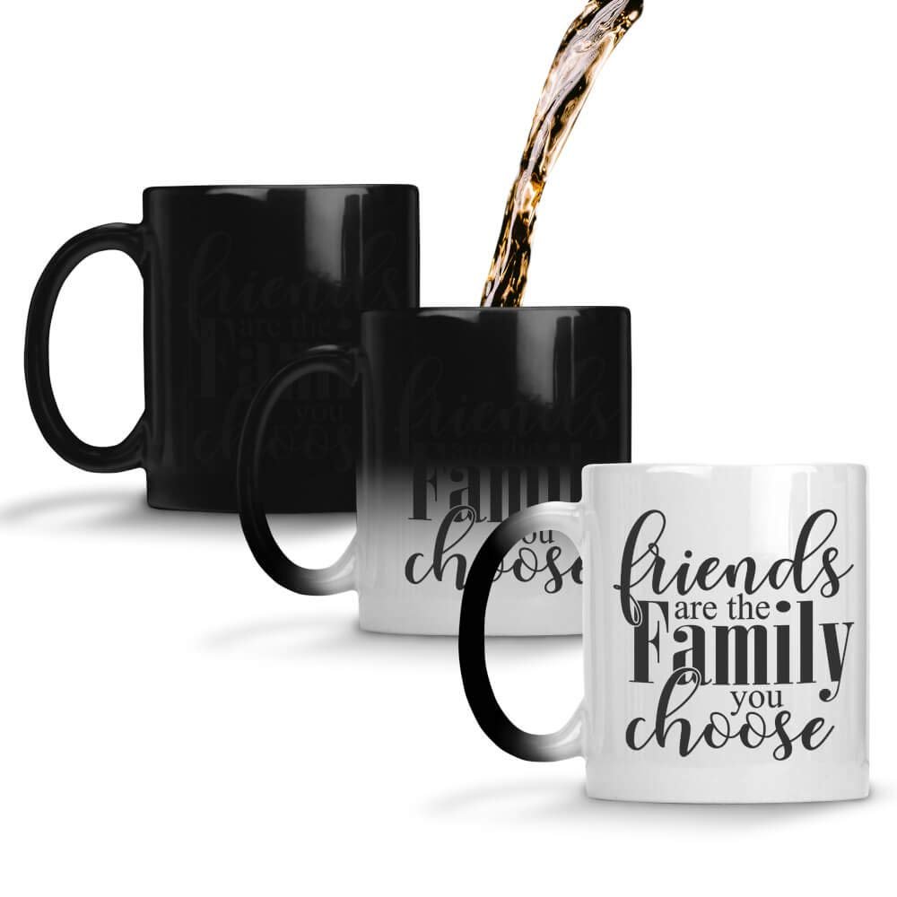 YuBingo Friends are Family Funny Magic Coffee Mug - Best Freindship Day Gifts for Dost - Unique Gifts from Best Friend, Cool Birthday Present Idea for a Friend, 320ML - Magic Black