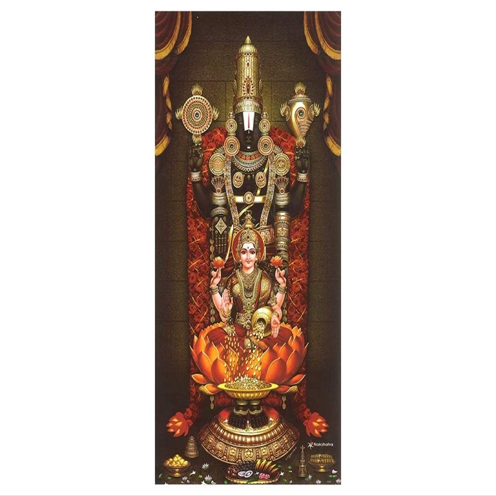 7 Hillsstore Tirupati Balaji Painting with Wooden Photo Frame (8 Inch x 12 Inch, Large, Multicolour), Wall Mount