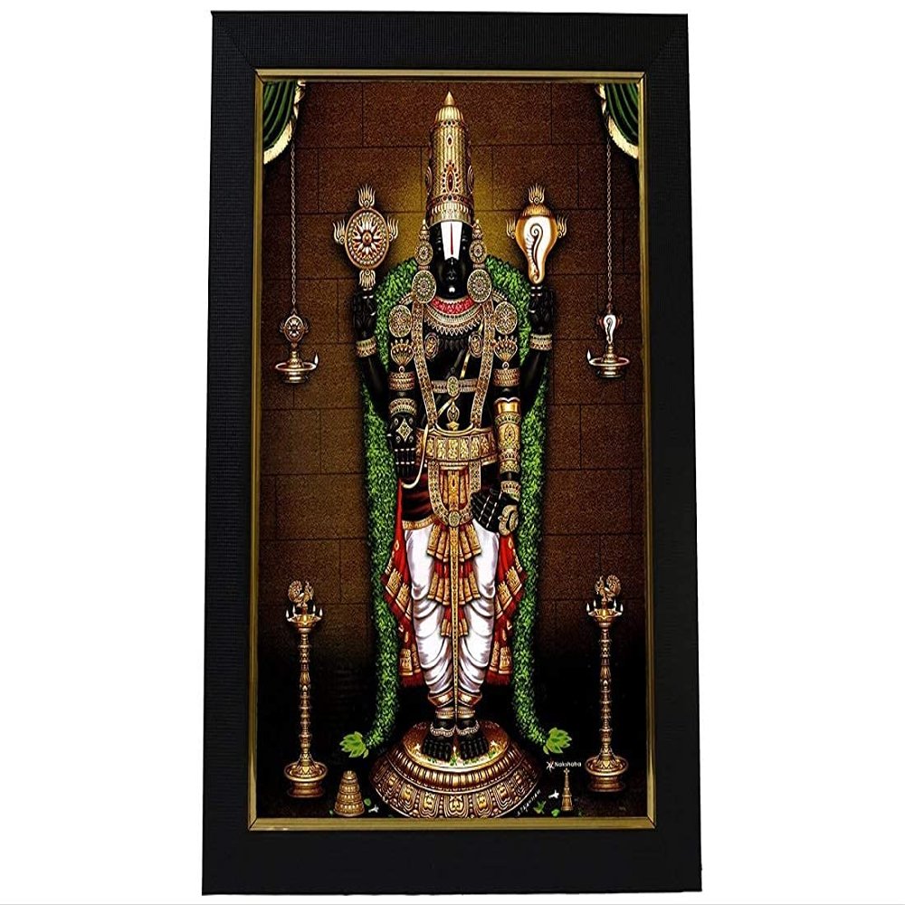 7 Hillsstore Tirupati Balaji Painting with Wooden Photo Frame (8 Inch x 12 Inch)