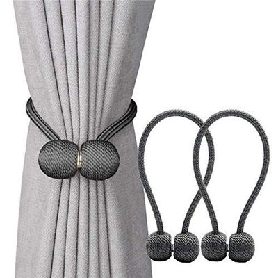 Home Cloud Magnetic Curtain Tiebacks Curtain Drape Holdbacks Clips Rope Holder Buckles for Home Bedroom Office (1 Pair 2pcs, Dark Grey)