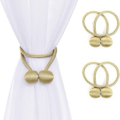 Home Cloud Magnetic Curtain Tiebacks Curtain Drape Holdbacks Clips Rope Holder Buckles for Home Bedroom Office (1 Pair 2pcs, Light Gold)