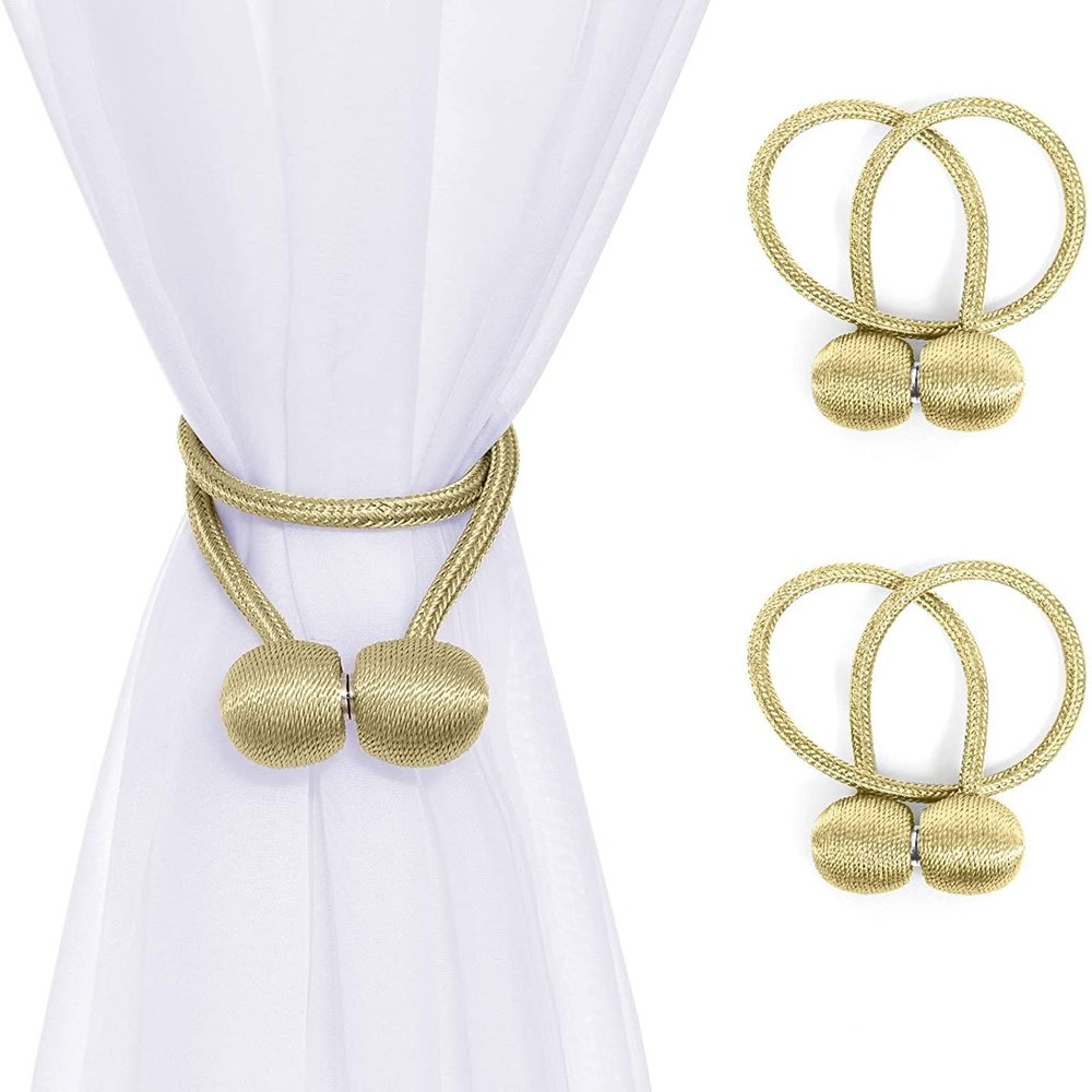 Home Cloud Magnetic Curtain Tiebacks Curtain Drape Holdbacks Clips Rope Holder Buckles for Home Bedroom Office (1 Pair 2pcs, Light Gold)