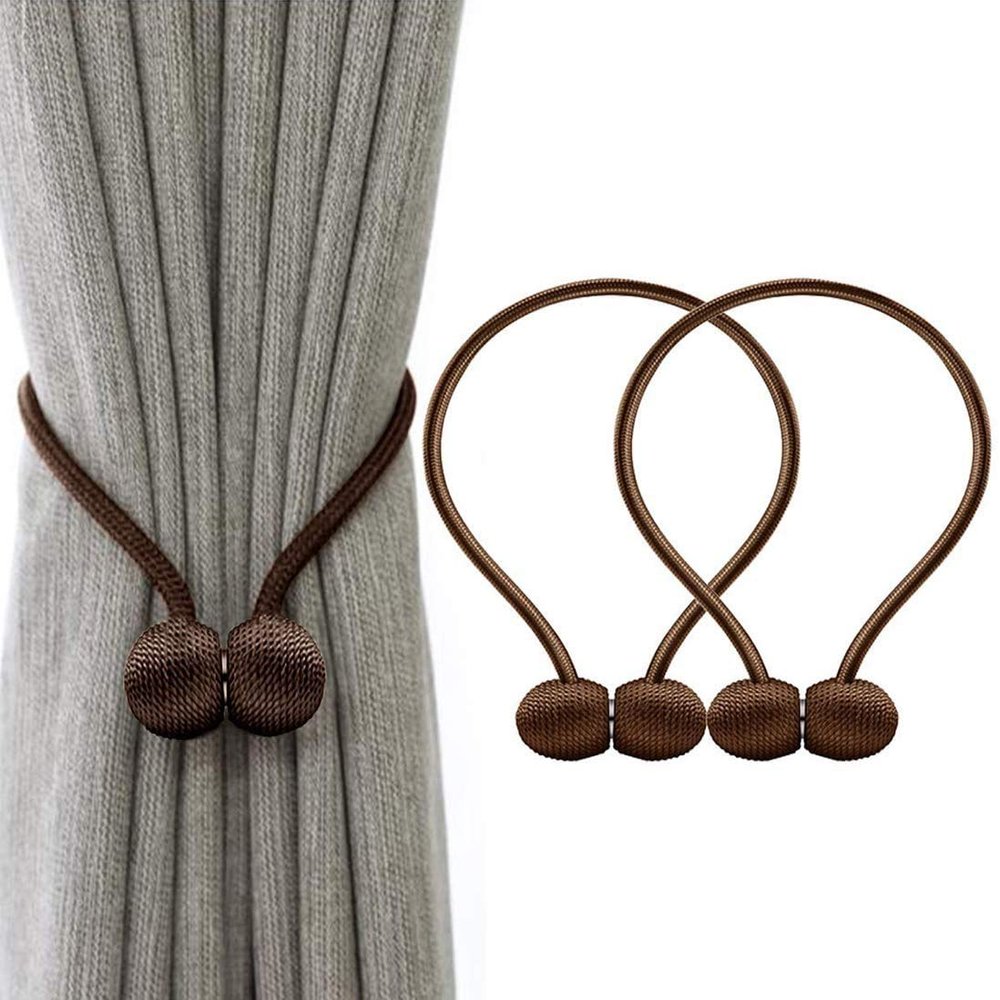 Home Cloud Magnetic Curtain Tiebacks Curtain Drape Holdbacks Clips Rope Holder Buckles for Home Bedroom Office (1 Pair 2pcs, Brown)