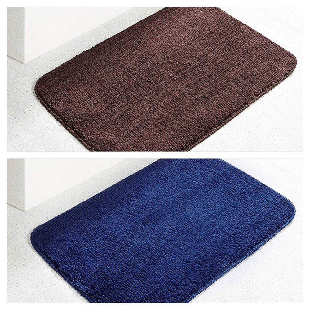 Magnetic Shadow Anti Slip Microfibre Bath Mat 40 x 60 cms Pack of 2 (Brown & Blue)