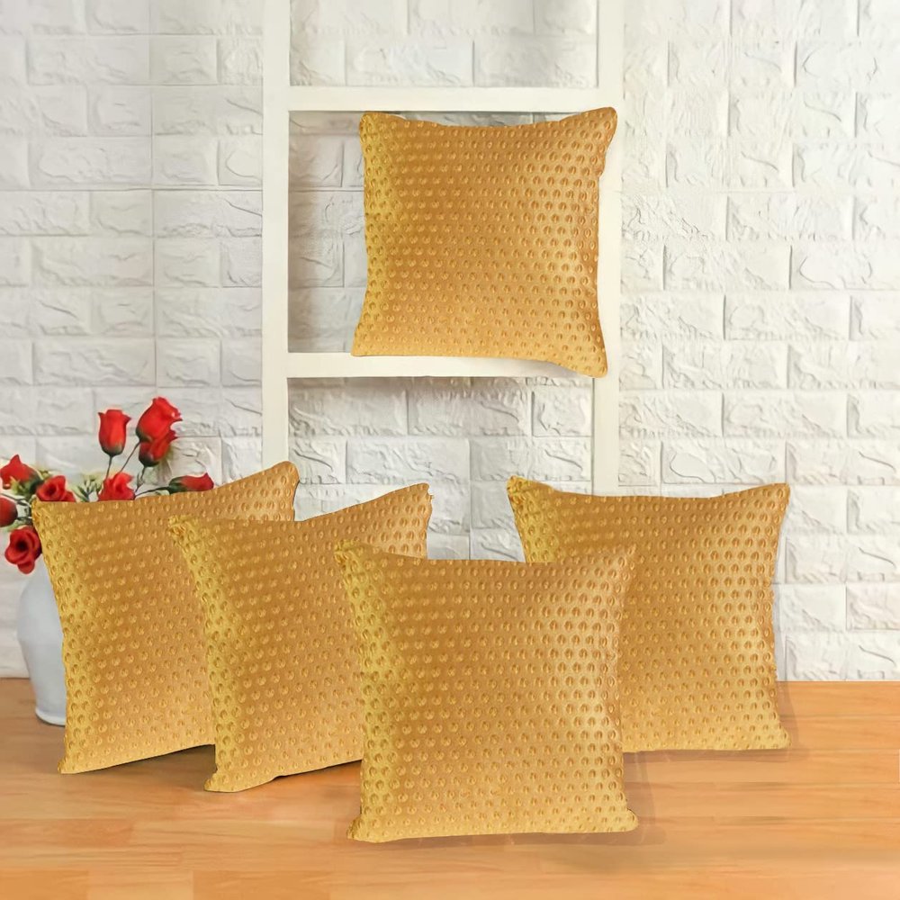 IM FAB Punching Dots Silk Cushion Covers Set of 5 (12X12 INCH, Gold)