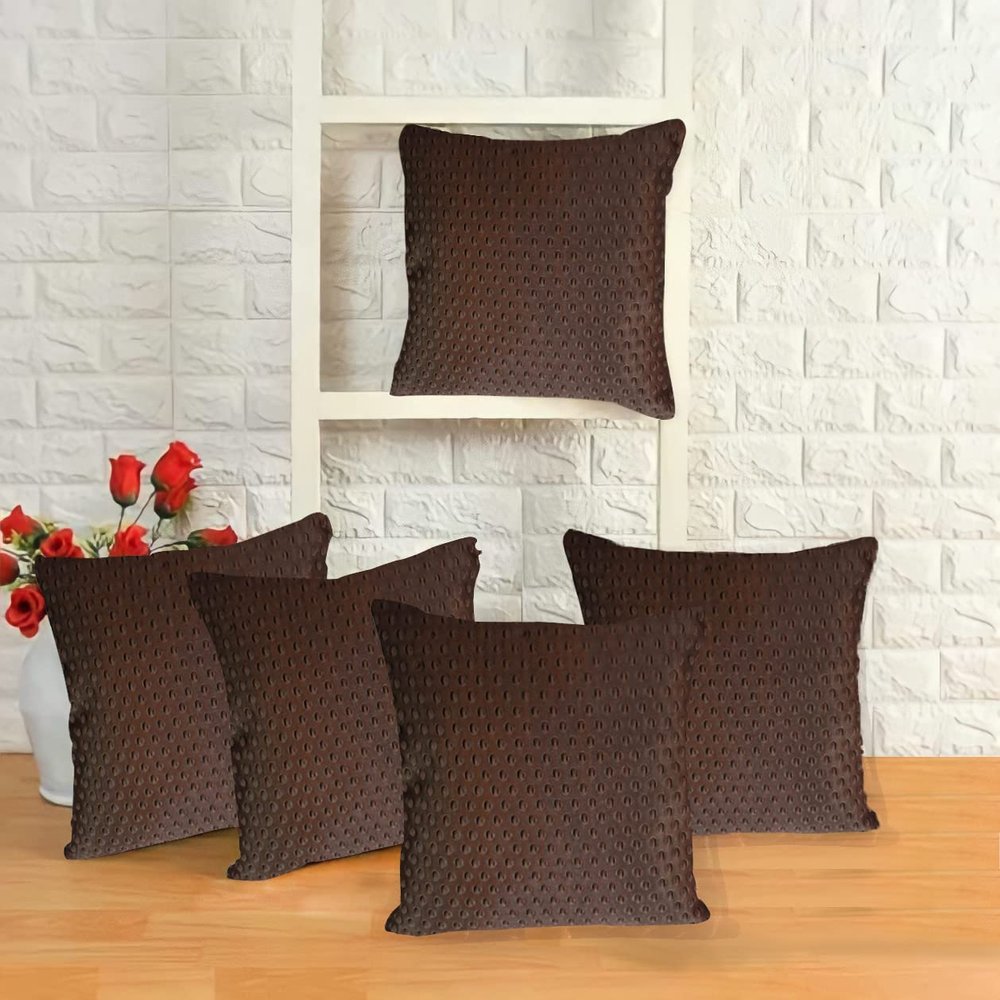 IM FAB Punching Dots Silk Cushion Covers Set of 5 (12X12 INCH, Brown)