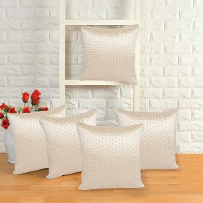 IM FAB Punching Dots Silk Cushion Covers Set of 5 (12X12 INCH, Cream)