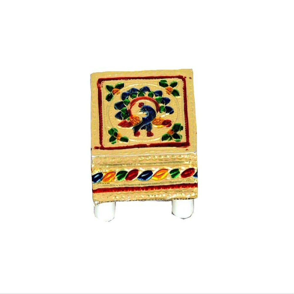 Handicrafts Meenakari Bajot for Pooja and Sitting | Decorative Pooja Chowki Peeta Chaurang for Ganpati, Home Temple and Festival Decor