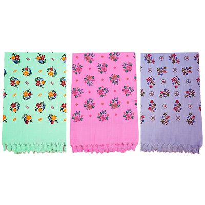 SSS NOVELTIES Supersoft Quick Absorbency Printed Cotton Bath Towels (Multicolour, 30x60 Inches) - Pack of 3
