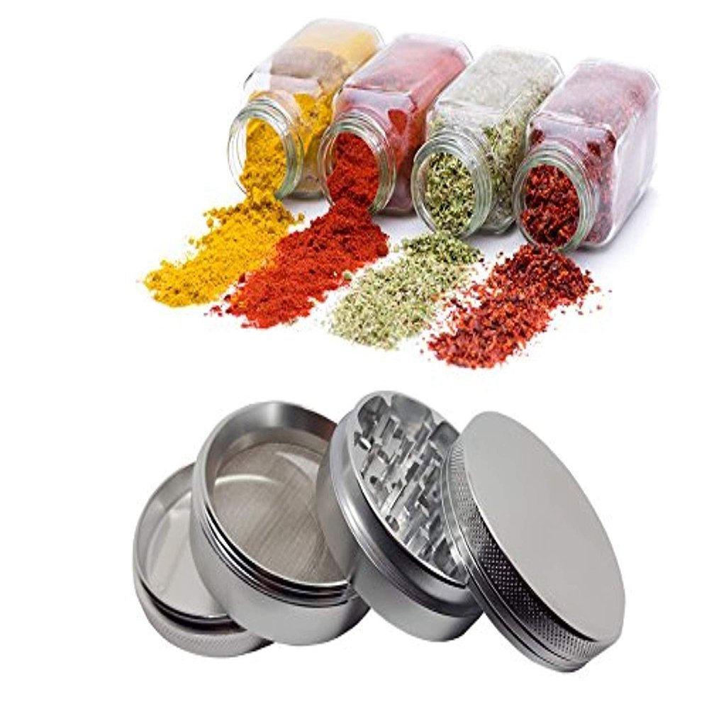 SEPARATE WAY Classic Metallic Herb Crusher, Grinder Medium with Honey Dust Filter with 4 Part (Silver, 63MM)
