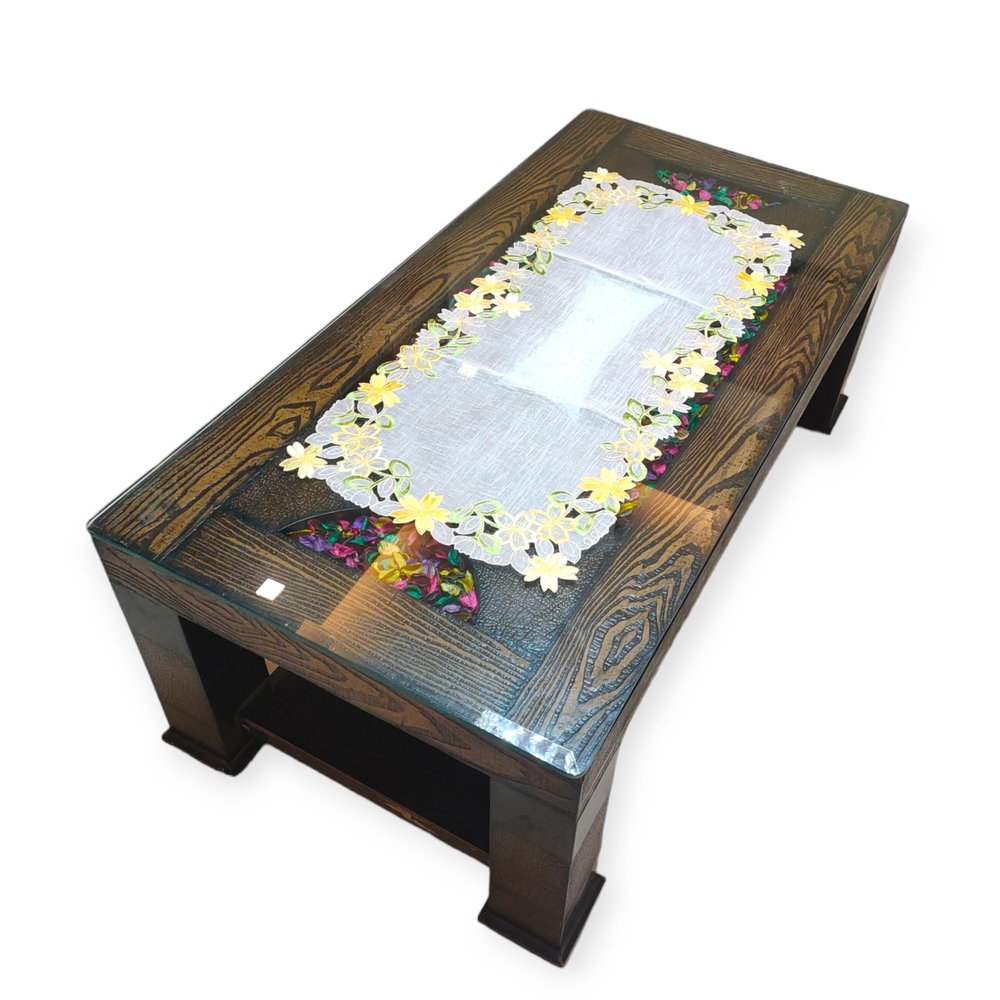 MONKDECOR Tissue Cutwork Centre Table Runner (Size- 16x33 Inches) Design-08136 Yellow