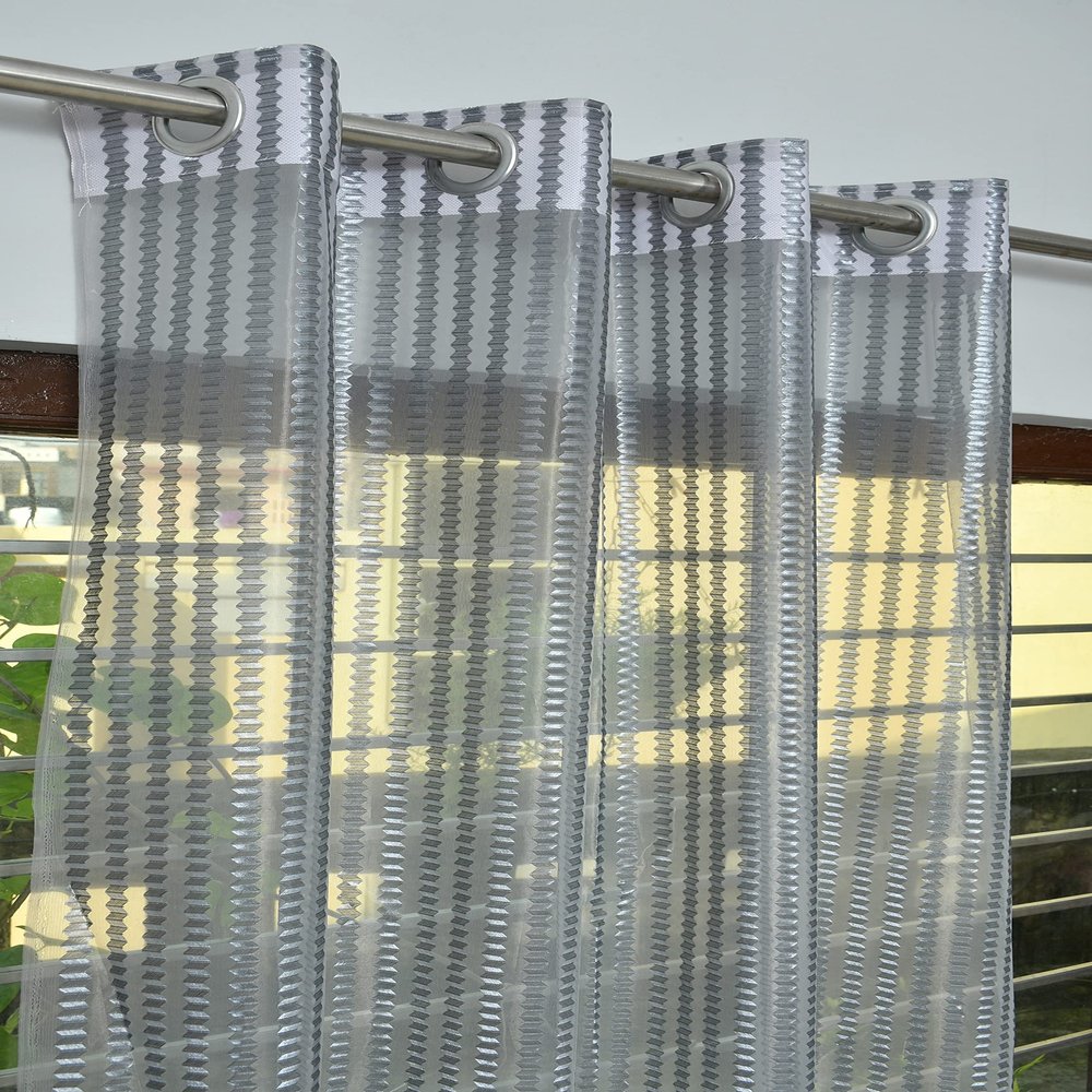 HOME UTSAV 2 Piece Sheer Strip Premium Tissue Net Polyester Curtains for Door 7 Feet, Grey