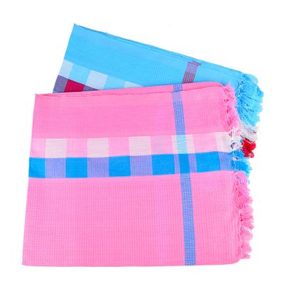 Sathiyas Set of 2 Supreme Turkish 480 GSM Cotton Bath Towel (Pink&Blue)