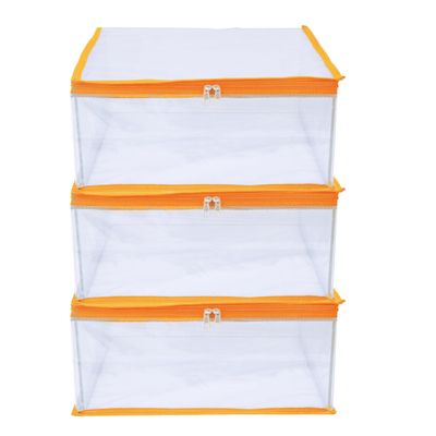 MBW Clothes Organiser for Wardrobe, Saree Covers with zip, Saree Organizer for Wardrobe, Clothes Storage Bag, Saree Bags Storage, Saree Covers for Storage, Transparent (Yellow - Pack of 3)